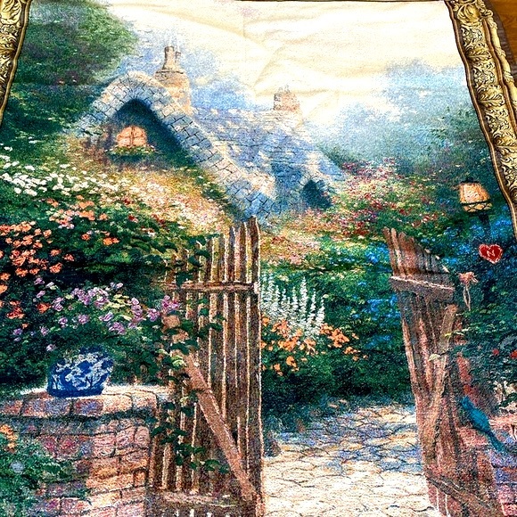 Thomas Kincade hanging tapestry- Hidden Cottage 54”x 80”. - Picture 7 of 7